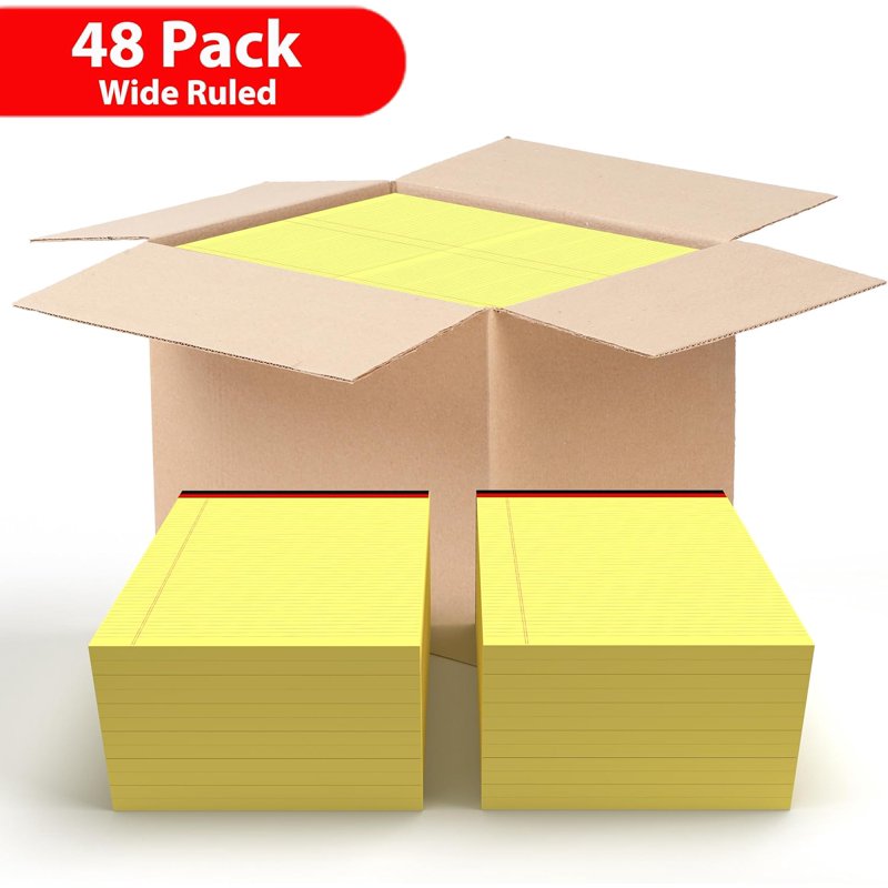 Legal Wide Ruled Notepad 50 Sheets - Canary Yellow, 48-Pack