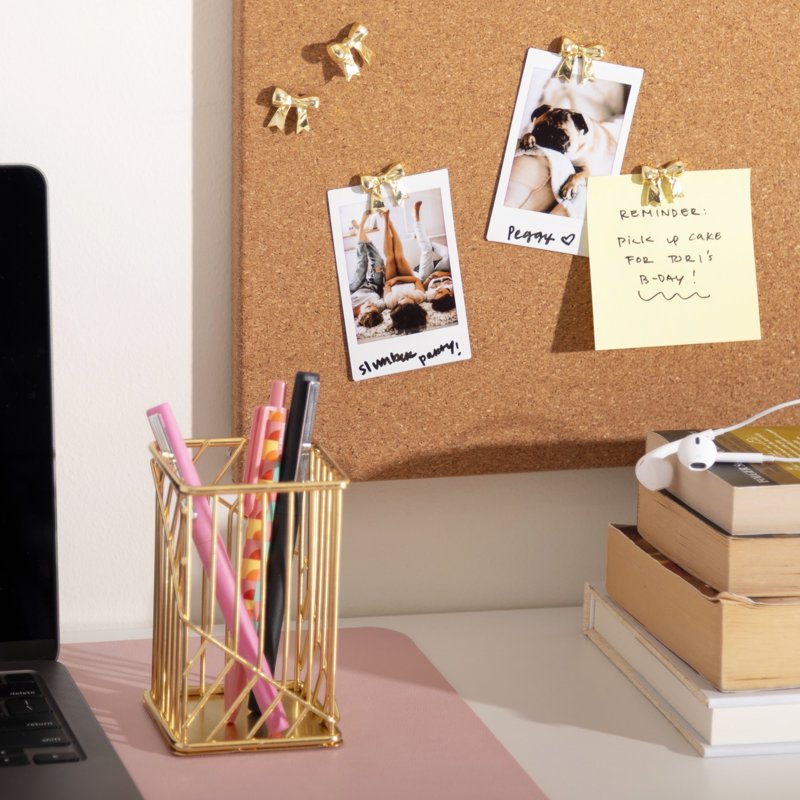Gold Ribbon Push Pins Set of 8 for Bulletin Boards and Corkboards