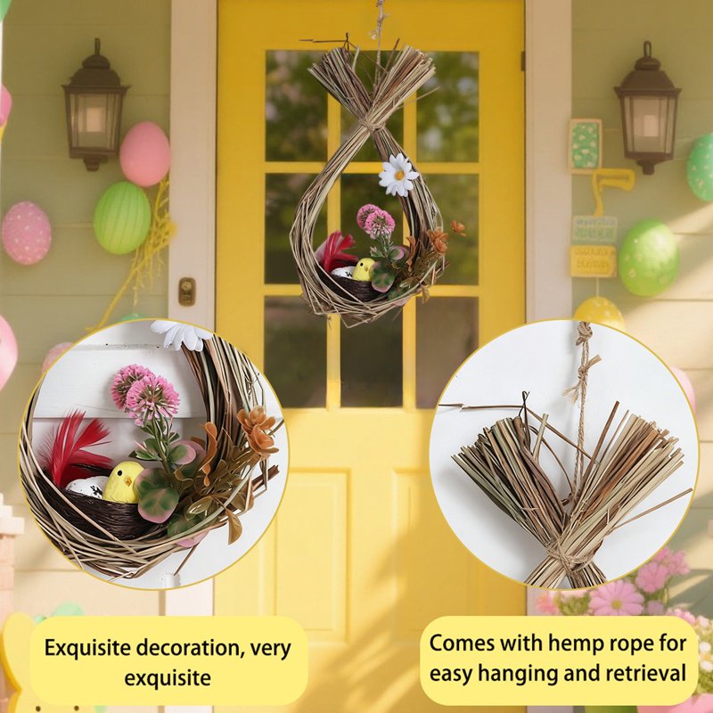 Easter Bunny Shaped Rattan Wreath Decoration for Holiday Home & Door Decor