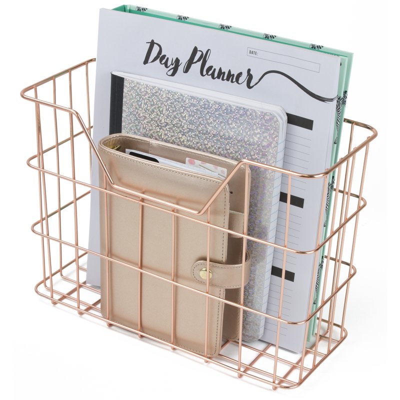 Wire Desk Organizer Set with Copper Finish - 5-Piece Office Storage