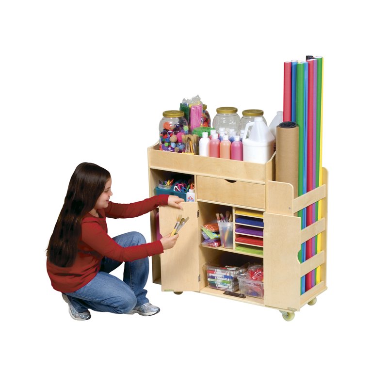 Mobile Art Supply Storage Cart with Shelves and Casters - Classroom & Craft Room Organizer