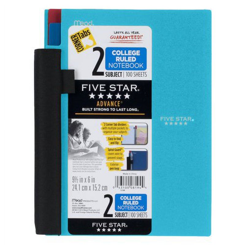 Two-Subject Spiral Notebook with Dividers - College Ruled, Durable Plastic Cover