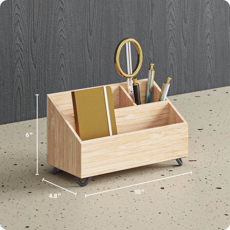 Bamboo Desktop Organizer with 3 Compartments - Office Desk Storage