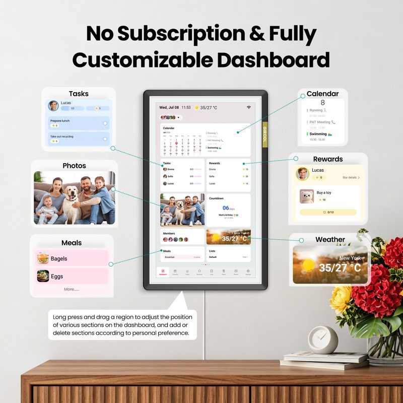 15.6-Inch Digital Family Calendar Touchscreen Wall Planner with Chore & Meal Management