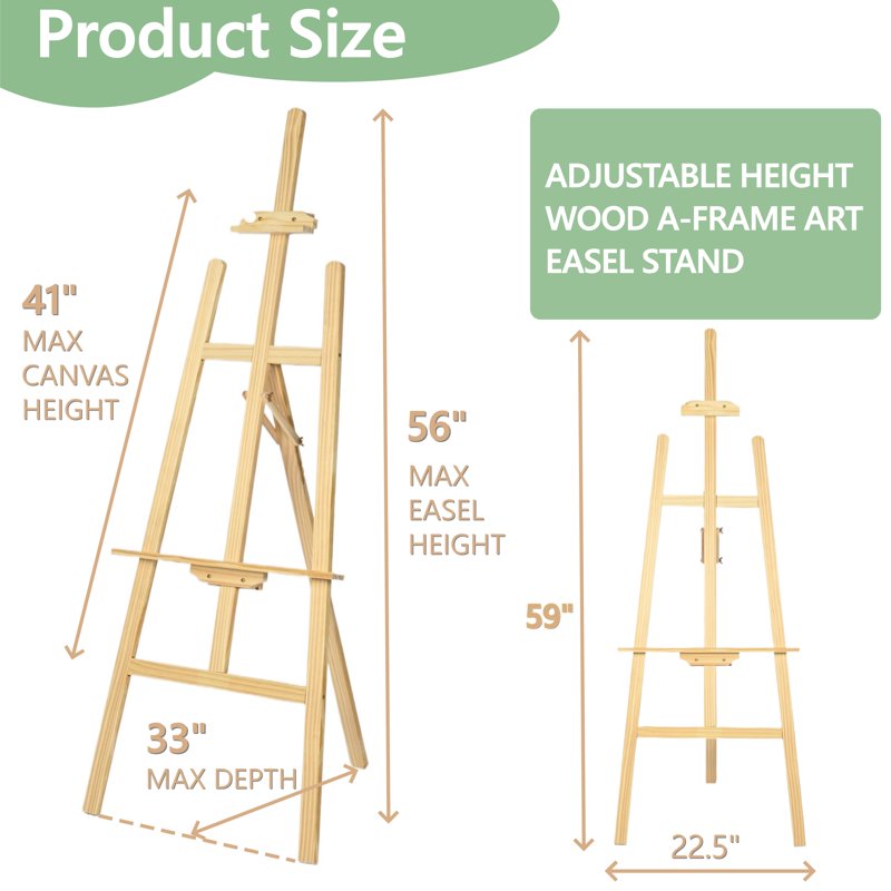 Adjustable Wooden Art Easel Stand for Painting & Display, Studio & Event Use