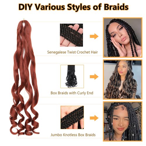 French Curl Braiding Hair Pre Stretched 22 Inch Braiding Hair 350# Loose Wavy Pre Streched Braiding Hair for Black Women (22 Inch(7Packs), 350#)