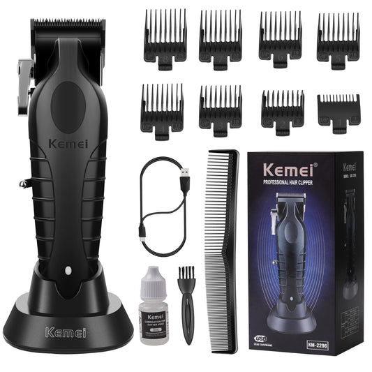 KEMEI 2296 Professional Hair Clippers for Men Cord/Cordless Hair Cutting Kits, Hair & Beard Trimmer, T Blade Barber Clippers with USB Rechargeable, Black