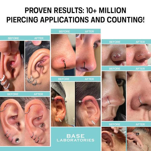 BASE LABORATORIES Piercing Aftercare Spray 4oz | Saline Spray for Piercings | Ear Piercing Cleaner Spray | Saline Solution for Piercings | Piercing & Keloid Bump Removal for Ears, Belly Nose Piercings