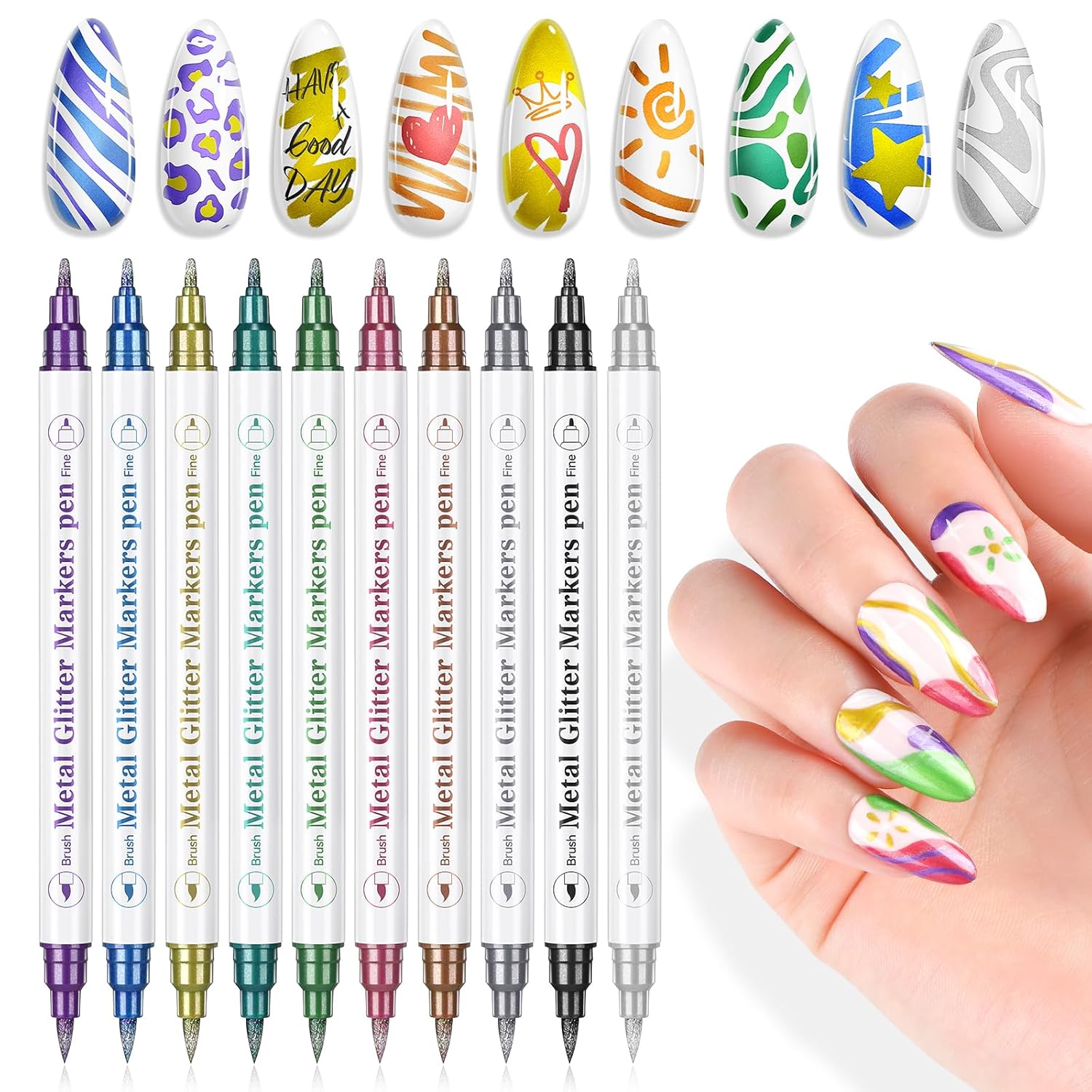 Saviland 12 Colors Nail Art Pens Set - 3D Nail Polish Pens Acrylic Paint Pens Nail Markers for Nail Art Drawing Painting Nail Point Dotting Liner Pen Manicure Tools Nail Design Kit Home Nail Salon DIY