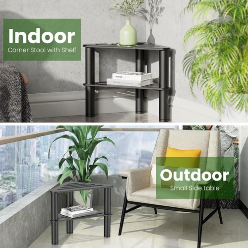 Metal Corner Shower Stool for Shaving Legs, Shower Foot Stool with Storage Shelf, Step Stool & Foot Rest, Waterproof Bathroom Bench Seat, Small Shower Stool for Inside Shower, Feet Adjustable, Black