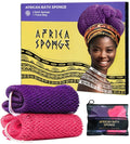 African Net Sponge Authentic - 2 Pieces Real African Exfoliating Loofah Sponge with Knots - African Net Wash Cloths for Body Scrubber Exfoliator Purple & Pink - Back Scrub for Shower Bath Accessories
