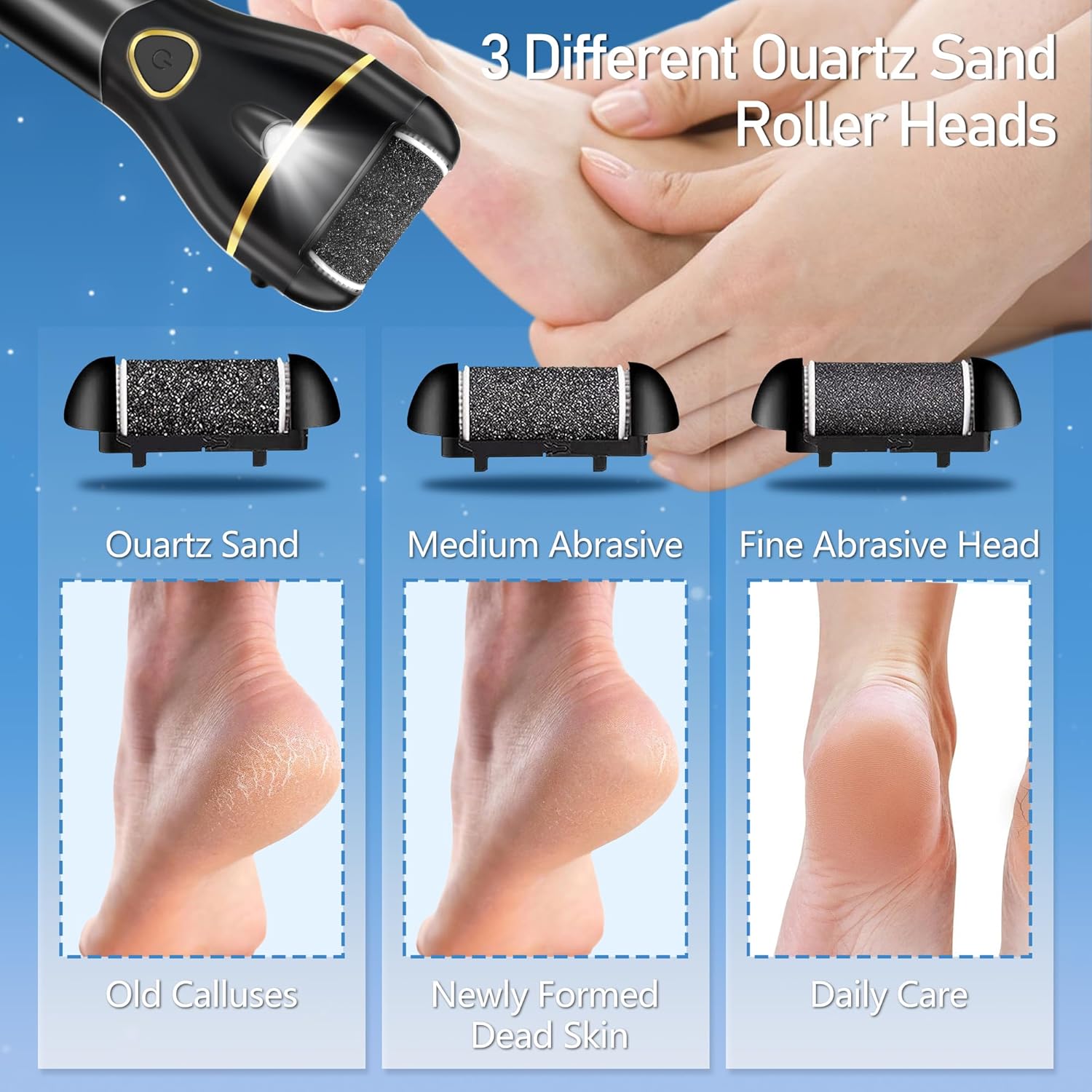 Callus Remover for Feet, Electric Foot Callus Remover Waterproof with 3 Rollers 2 Speed Battery Display,17 in1 Rechargeable Foot File Pedicure Kits for Dead Hard Cracked Dry Skin