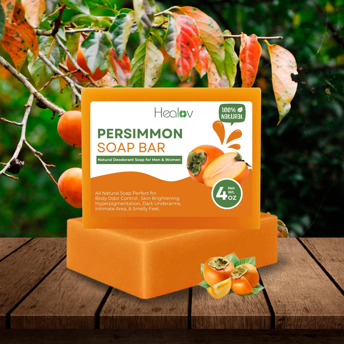 Persimmon Soap Bar for Body Odor Control – Purifying Deodorizing Face & Body Wash for Eliminating Nonenal Body Odor – Great for Skin Brightening, Hyperpigmentation – Deodorant Soap for Men & Women