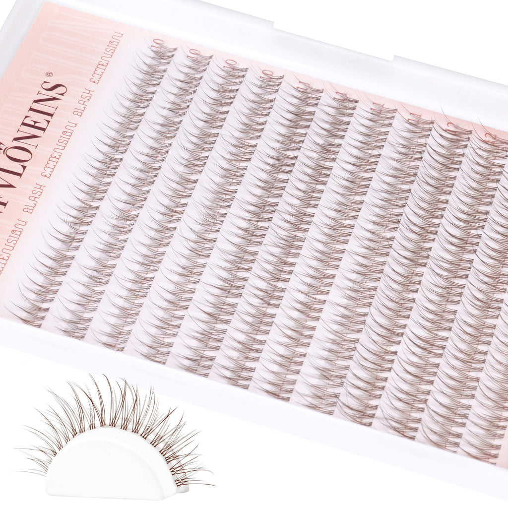 TNFVLONEINS Brown Lash Clusters Natural Cluster Eyelash Extensions Wispy Individual Lashes Extension 10-12MM Short Eyelash Clusters Natural Look CC Curl DIY Lash Extension