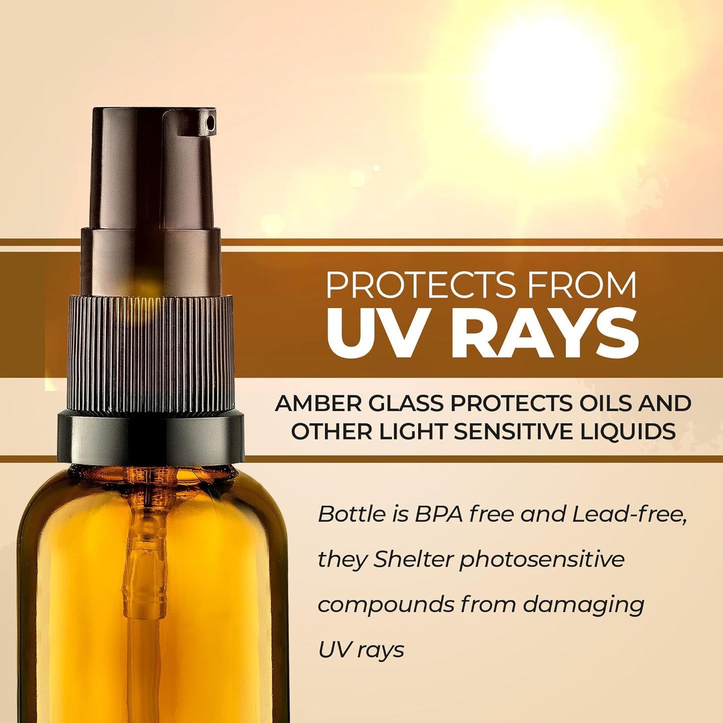 30ml Amber Glass Pump Bottles - 3 Pack Refillable Containers for Lotion & Essential Oils