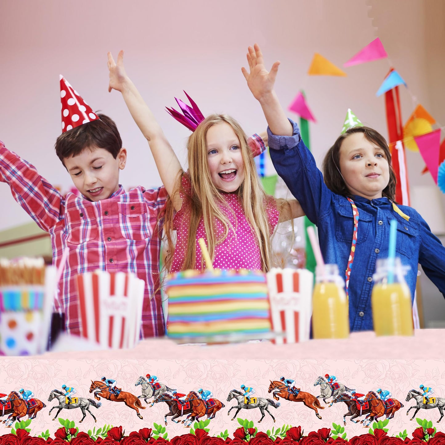 Kentucky Derby Tablecloth Run for The Roses Disposable Plastic Table Covers Horse Racing Party Tablecloths for Home Kitchen Dinning Tableware Supplies (4)