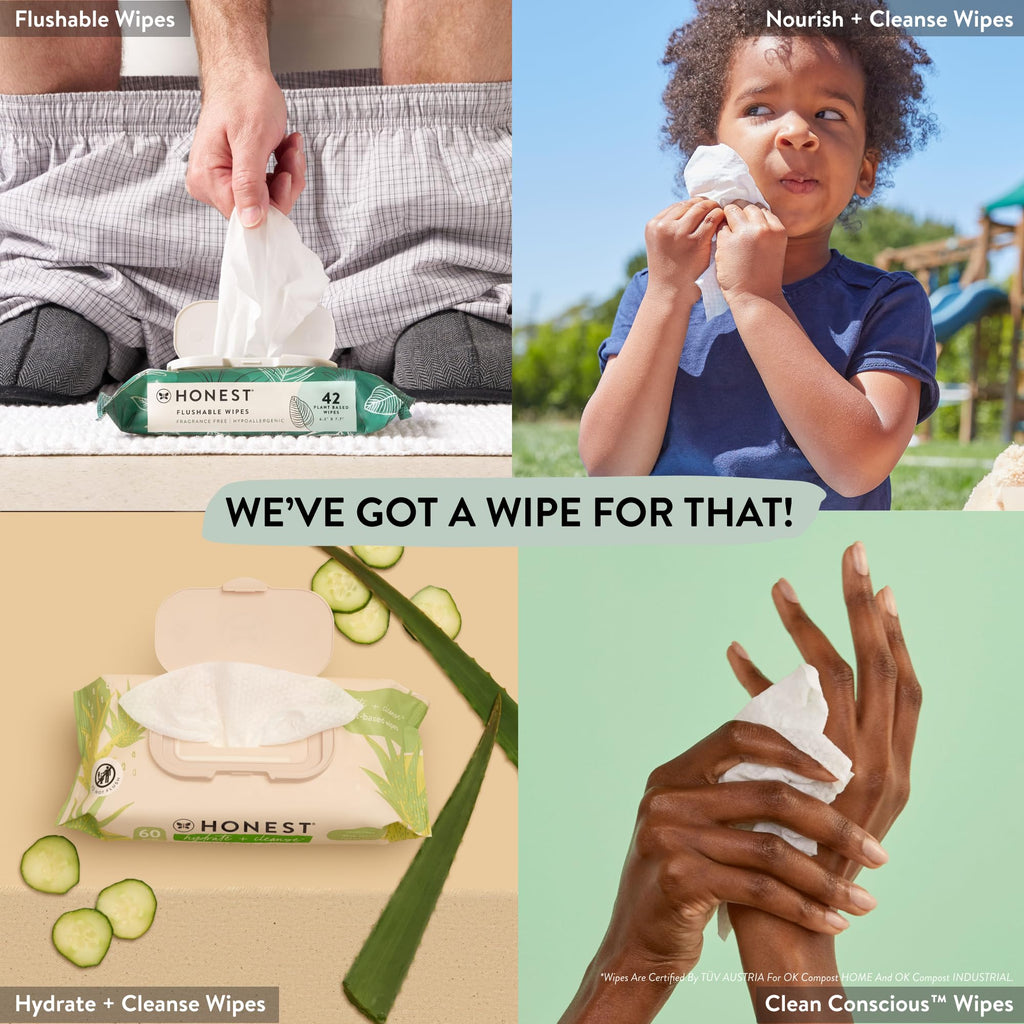 The Honest Company Clean Conscious Multi-Use Wipes | Hypoallergenic + Unscented for Sensitive Skin | Over 99% Water, Compostable, Plant Based, Baby Wipes | Pattern Play, 576 Count