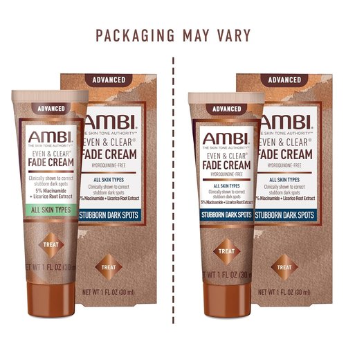 Ambi Even & Clear Advanced Fade Cream, Hydroquinone-free, Hyperpigmentation Treatment, Stubborn Dark Spot Corrector, Results In As Little As 2-3 Weeks, Niacinamide, Licorice Root Extract, PHA, 1 Fl Oz
