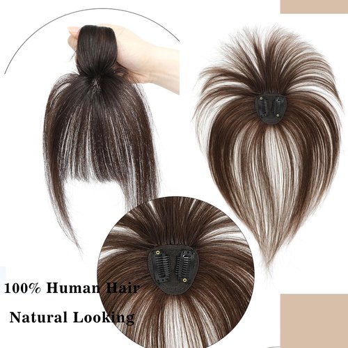 VASILIA Bangs Hair Clip, Clip in Bangs Hair Toppers for Women 100% Real Human Hair, Clip on Bangs 360° 3D Cover Wispy Fake Clip in Hair Extensions for Women Daily (Medium Brown)