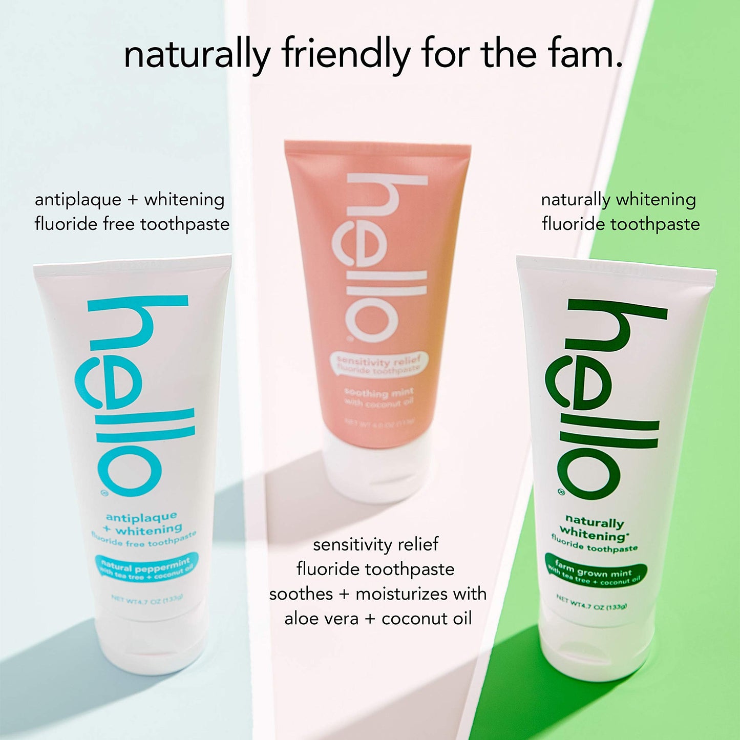 Hello Oral Care Sensitivity Relief Toothpaste for Sensitive Teeth with Fluoride + Coconut Oil Vegan SLS Free Whitening Oz, Soothing Mint, 4 Ounce
