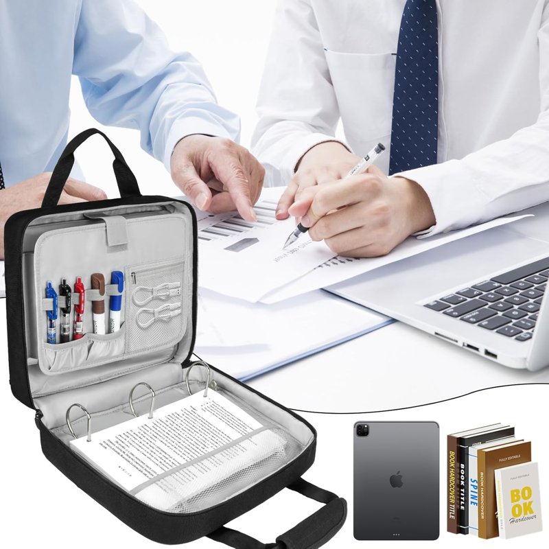 3 Inch D-Ring Zipper Binder Bag with 700 Sheet Capacity and Multiple Pockets