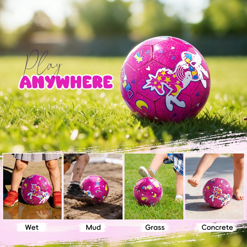 Size 3 Unicorn Soccer Ball with Pump | Glitter Pink Variation