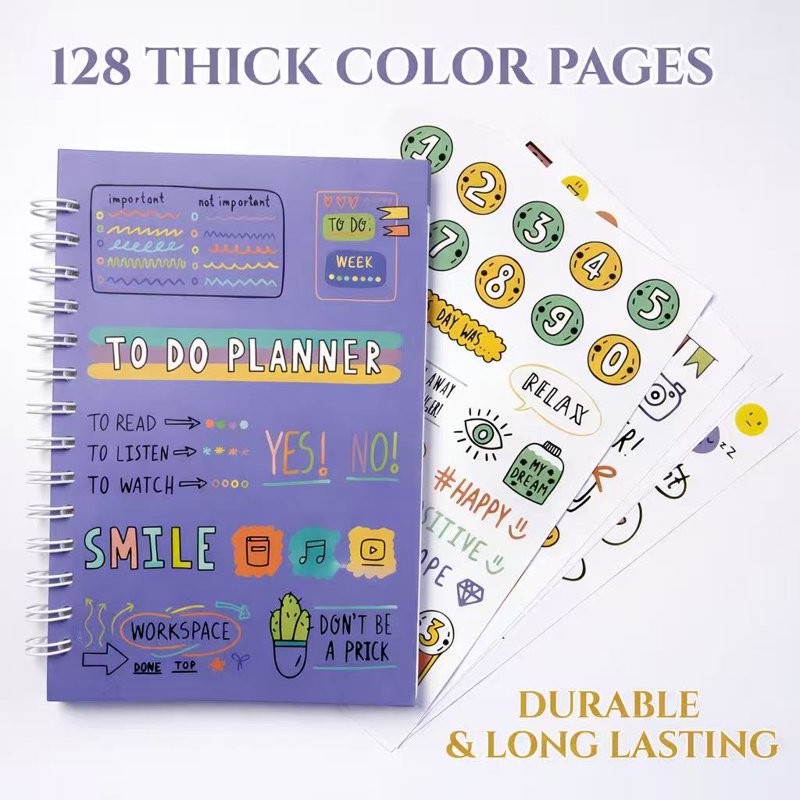 Aesthetic To Do Notebook with Stickers - Undated Daily Planner for Students