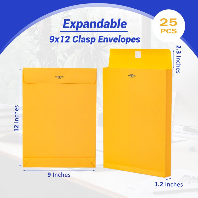 Heavy Duty Manila Envelopes with Clasp 9x12 Inch Bulk Pack - Expandable Office & Mailing Storage