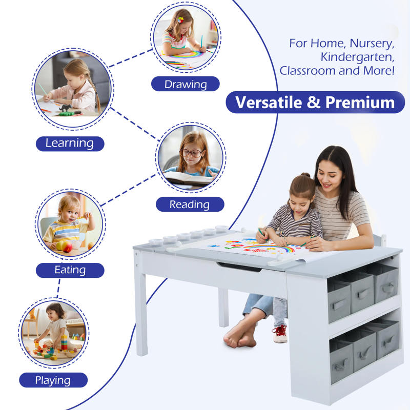 Kids Activity Table and Chair Set with Paper Roll & Storage - Toddler Art & Study Desk