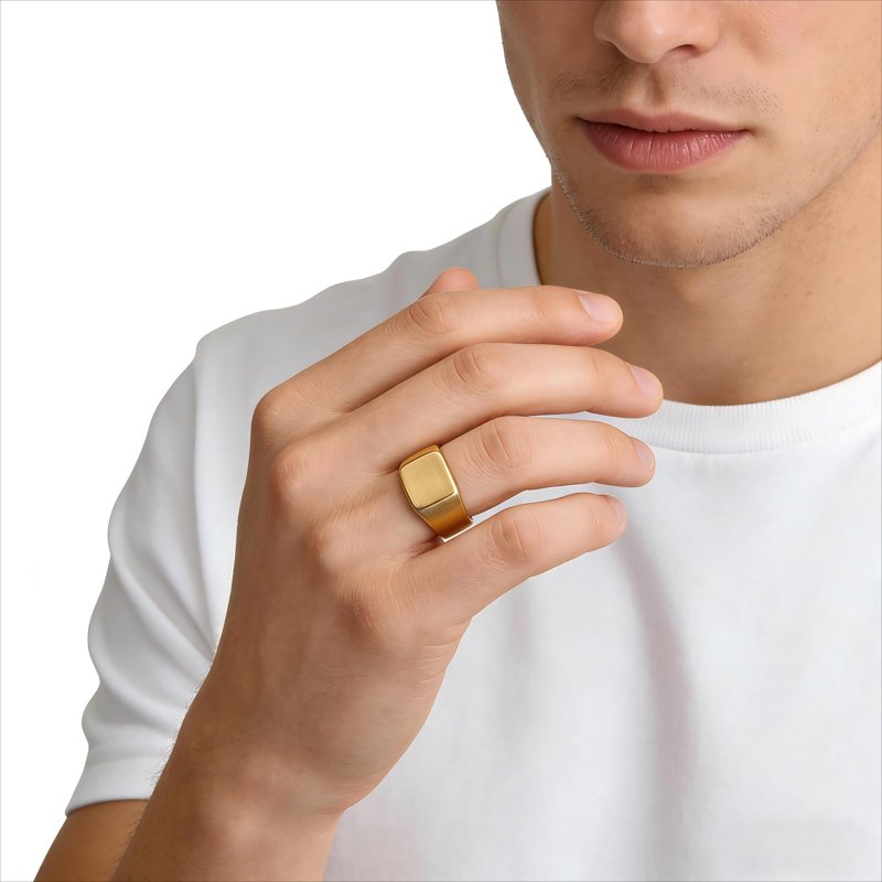 Men's 18K Gold Plated Signet Ring Stainless Steel Jewelry Gift