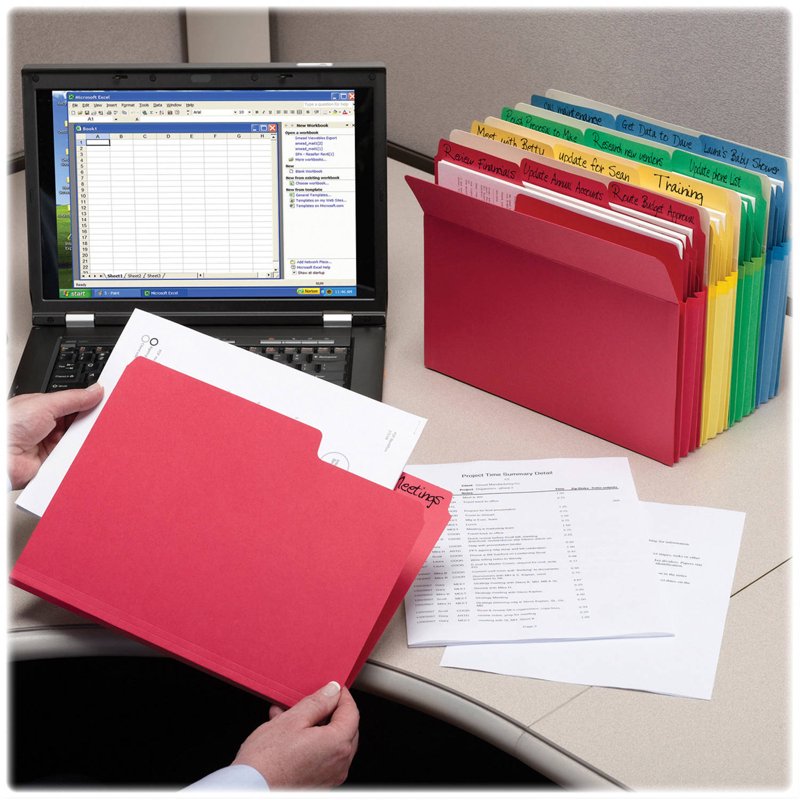 File Pocket with Straight-Cut Tab and 3-1/2 Inch Expansion - Assorted Colors, Pack of 5