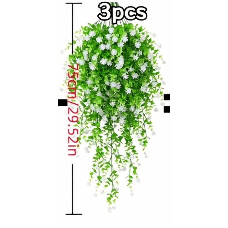 Artificial Hanging Fern Vine with White Flowers - 36 Inch Outdoor Indoor Trailing Plant for Garden Decor