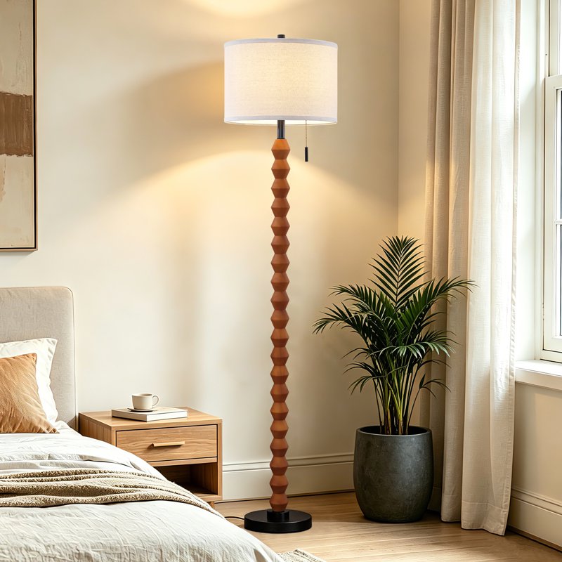 Modern 65-Inch Solid Wood Floor Lamp with Pull Chain Switch for Living Room Bedroom Office