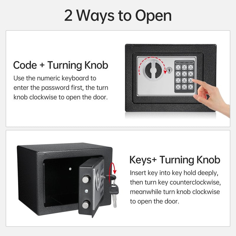 Fireproof Waterproof Security Safe with Keypad & Spare Keys - Compact Home Safe
