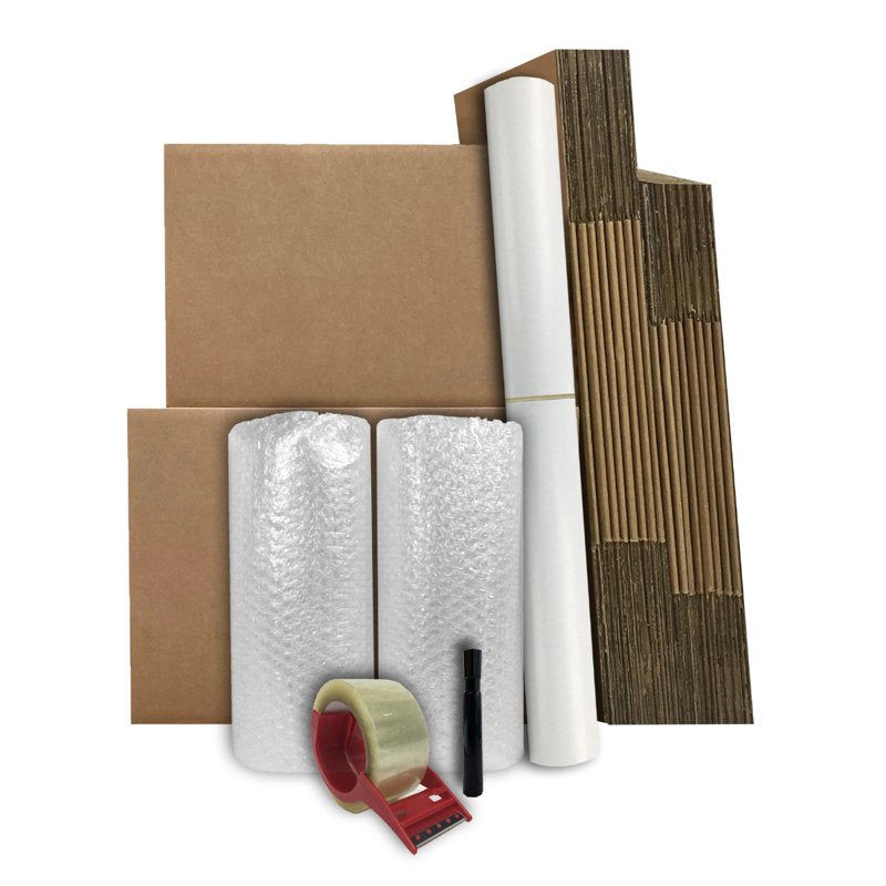 Moving Boxes Kit with Supplies - All Sizes, Bubble Wrap & Tape Included