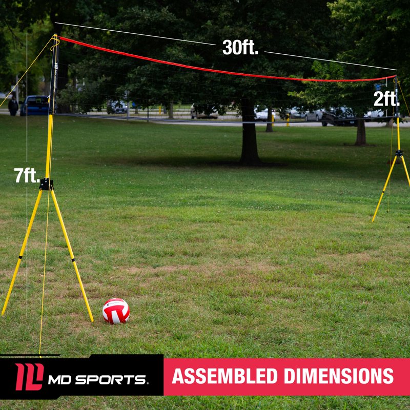 30 Ft Outdoor Volleyball Set with Adjustable Net and Steel Poles - Includes Ball & Pump