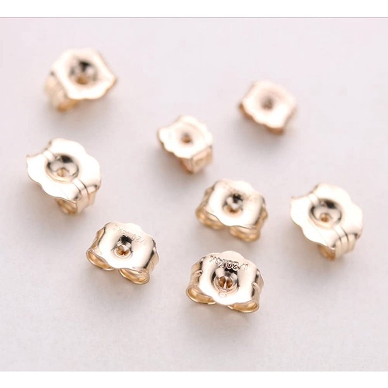 14K Gold Earring Backs - 4 Pieces Replacement for Stud Earrings, Diameter 5.4MM