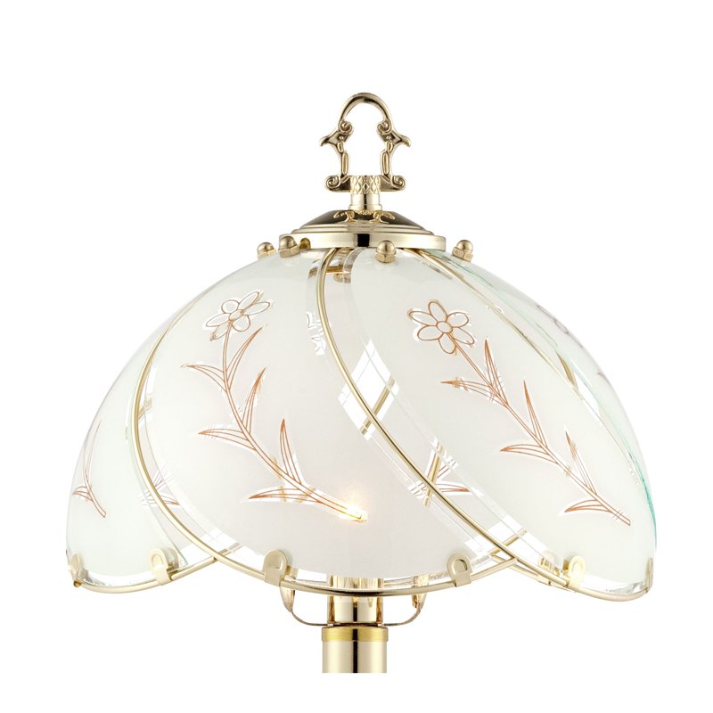 Traditional Accent Table Lamp with Floral Etched Glass Shade - Touch Control, Brass Finish, 15"