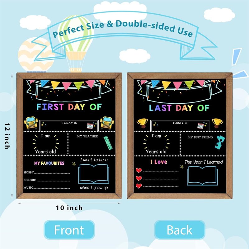 Double-Sided Wooden Chalkboard Sign for Back to School 10x11 Inches