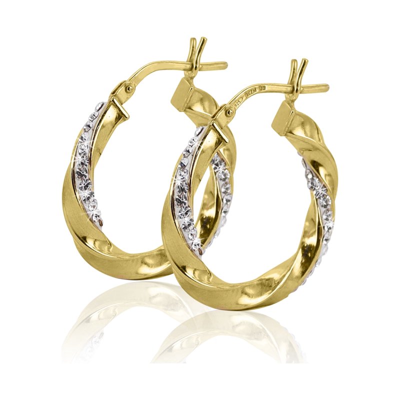 14K Gold Plated Crystal Hoop Earrings for Women - Twisted Round Style