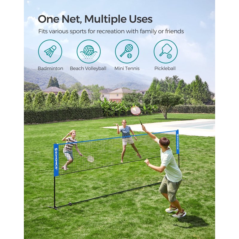 Songmics 13 ft Badminton Net Set - Portable, Nylon Net with Poles for Indoor/Outdoor (Blue Variation)