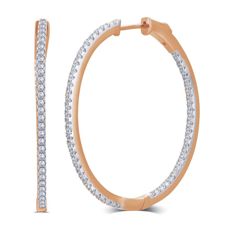 Gold Plated Brass Hoop Earrings with Cubic Zirconia Inside Out 25mm