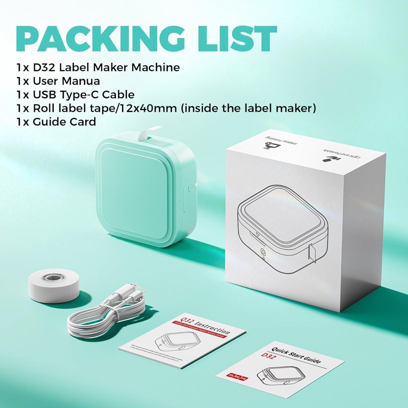 Portable Bluetooth Label Maker - Thermal Printer for Home & Office, Green