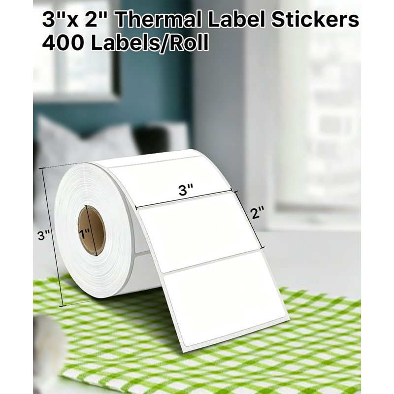 Thermal Label Stickers 3x2 Inch Self-Adhesive Waterproof Durable Roll of 400