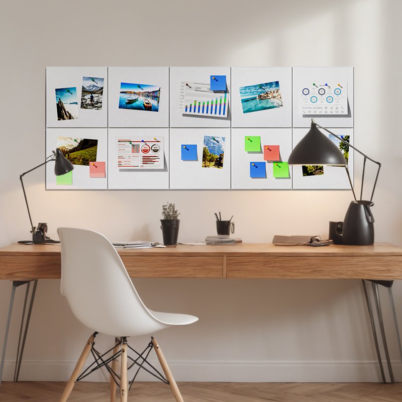 Large Cork Bulletin Board Set - White Felt Wall Tiles, 6 Pack, Easy Install