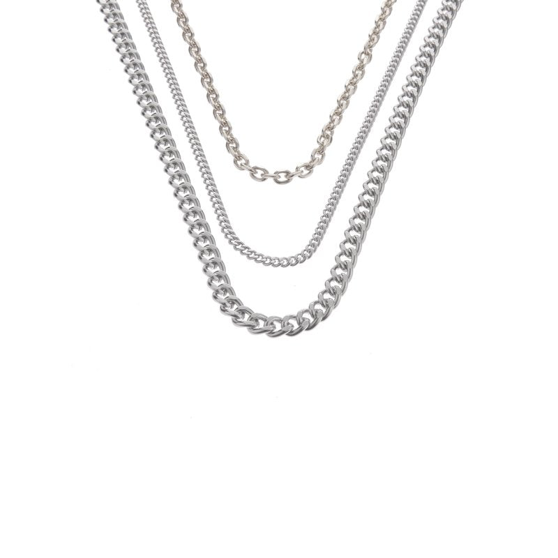 Women's 3-Piece Mixed Chain Necklace Set - Rhodium, Gold, Silver Options