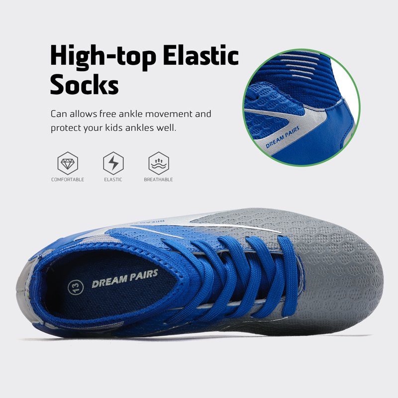 Burudani Kids Soccer Cleats Shoes Blue White Grey Size 1 (Variation: 1 Little Kid, BLUE/WHITE/GREY)