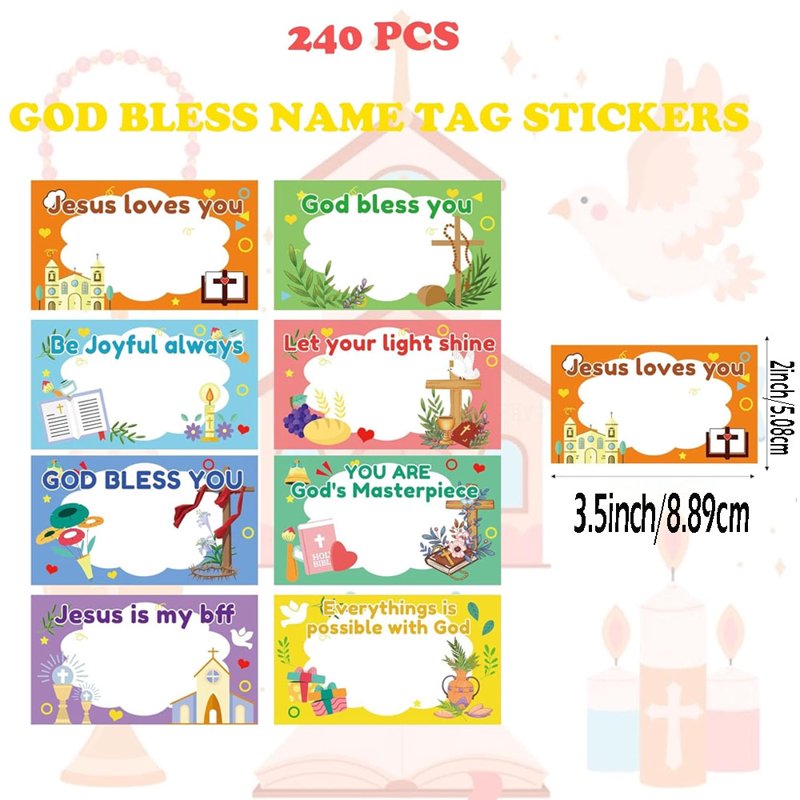 Bible Verse Name Tag Stickers - Christian Religious Labels for School & Crafts