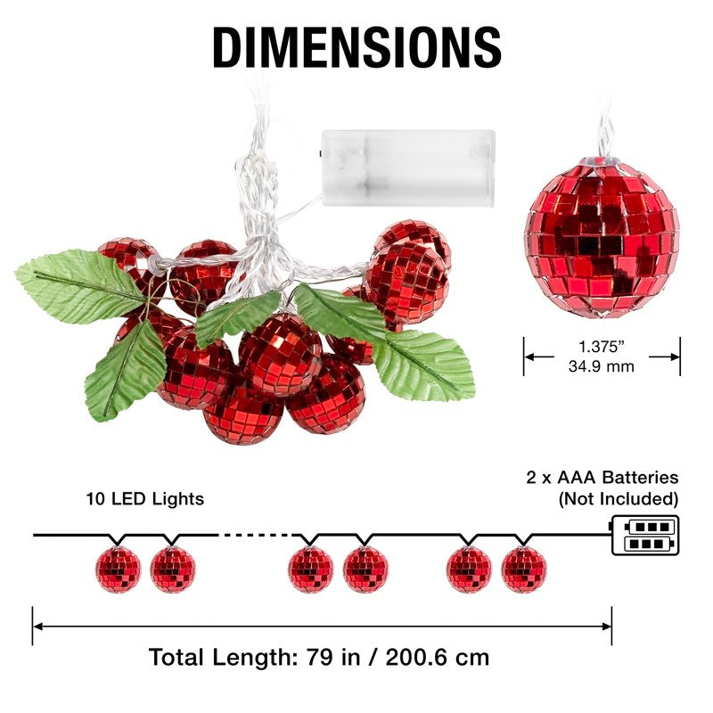Disco Cherry String Lights 8.5 Ft Battery-Powered LED Decor for Parties & Bedrooms