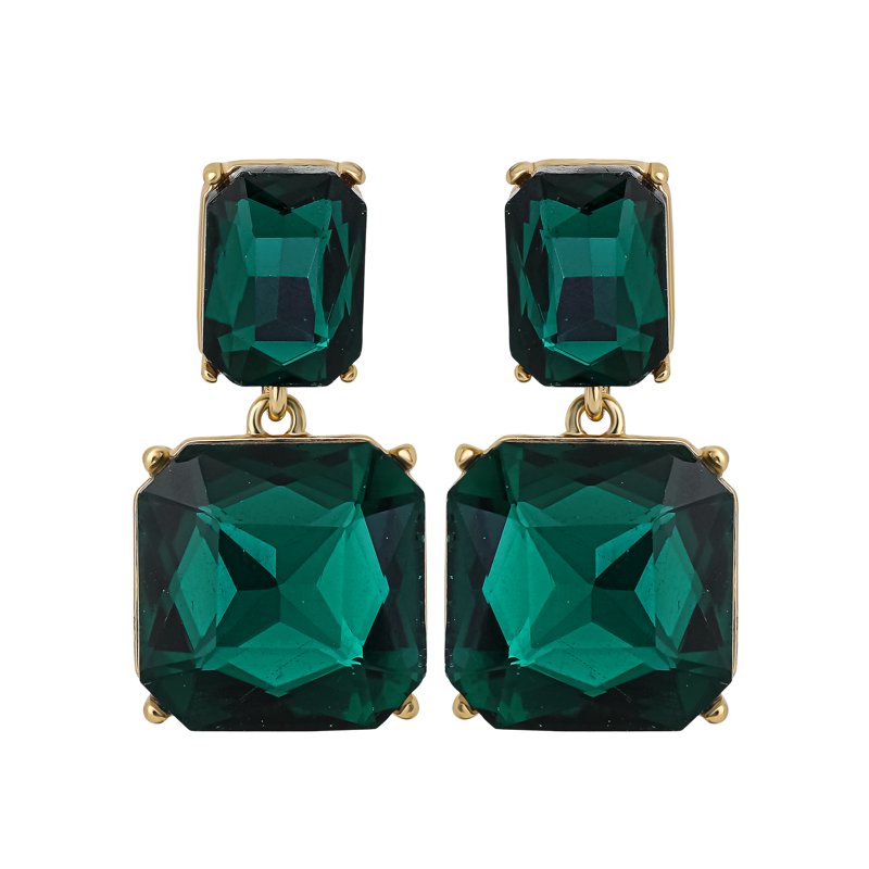 Jessica Simpson Green Stone Drop Earrings Double Drop Statement Jewelry